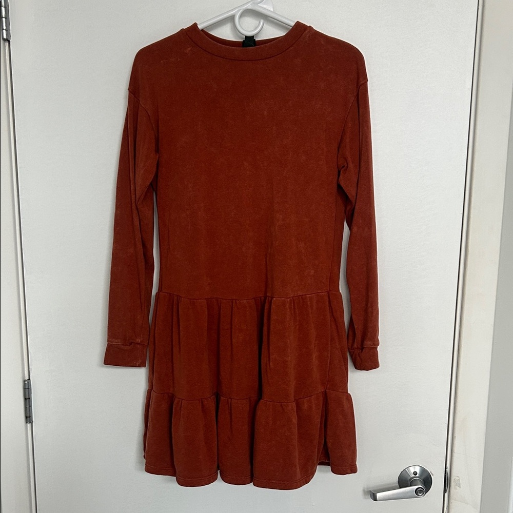 Wild Fable Rust Tiered Long-Sleeve Dress